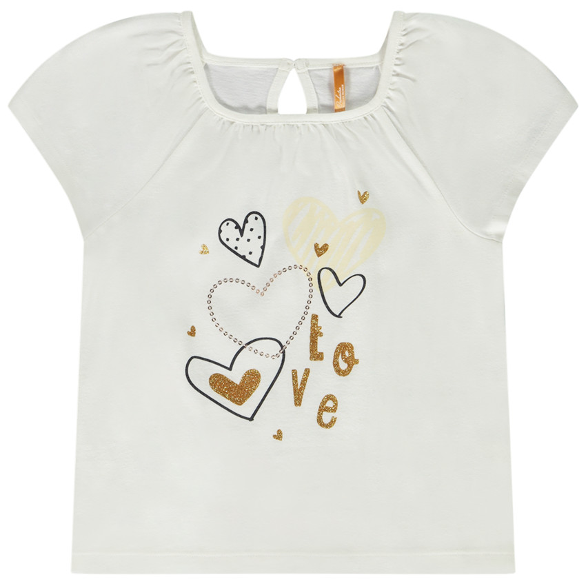 Short-sleeved fancy glitter print jersey T-shirt for girls