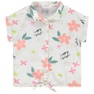 Short-sleeved fancy print tie shirt for girls
