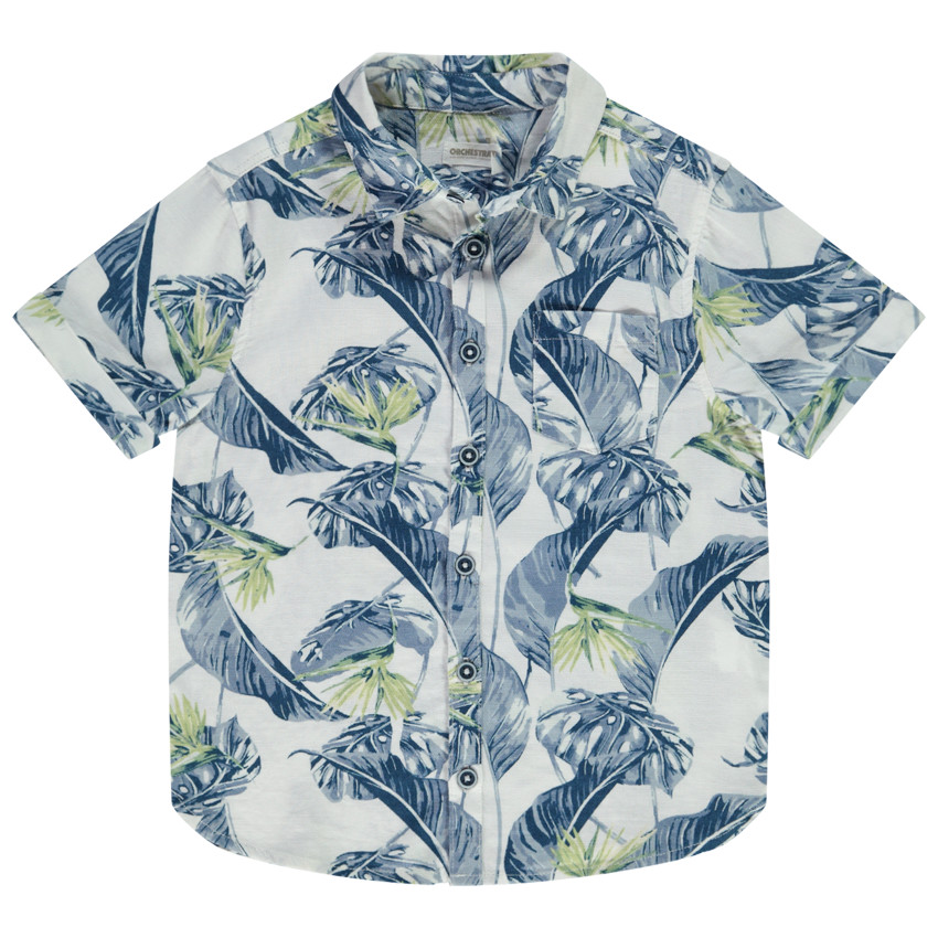 Short-sleeved vegetable print cotton shirt for boy